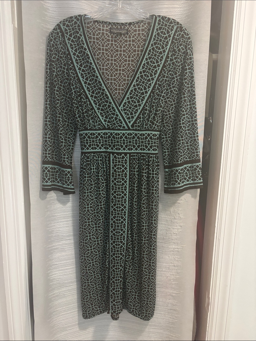 City Triangles Black Dress with Mint Geometric Trim